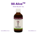 Bottle of 98 Alive Pain Relief Oil on a white background
