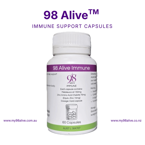 98 Alive immune support capsules bottle on a white background