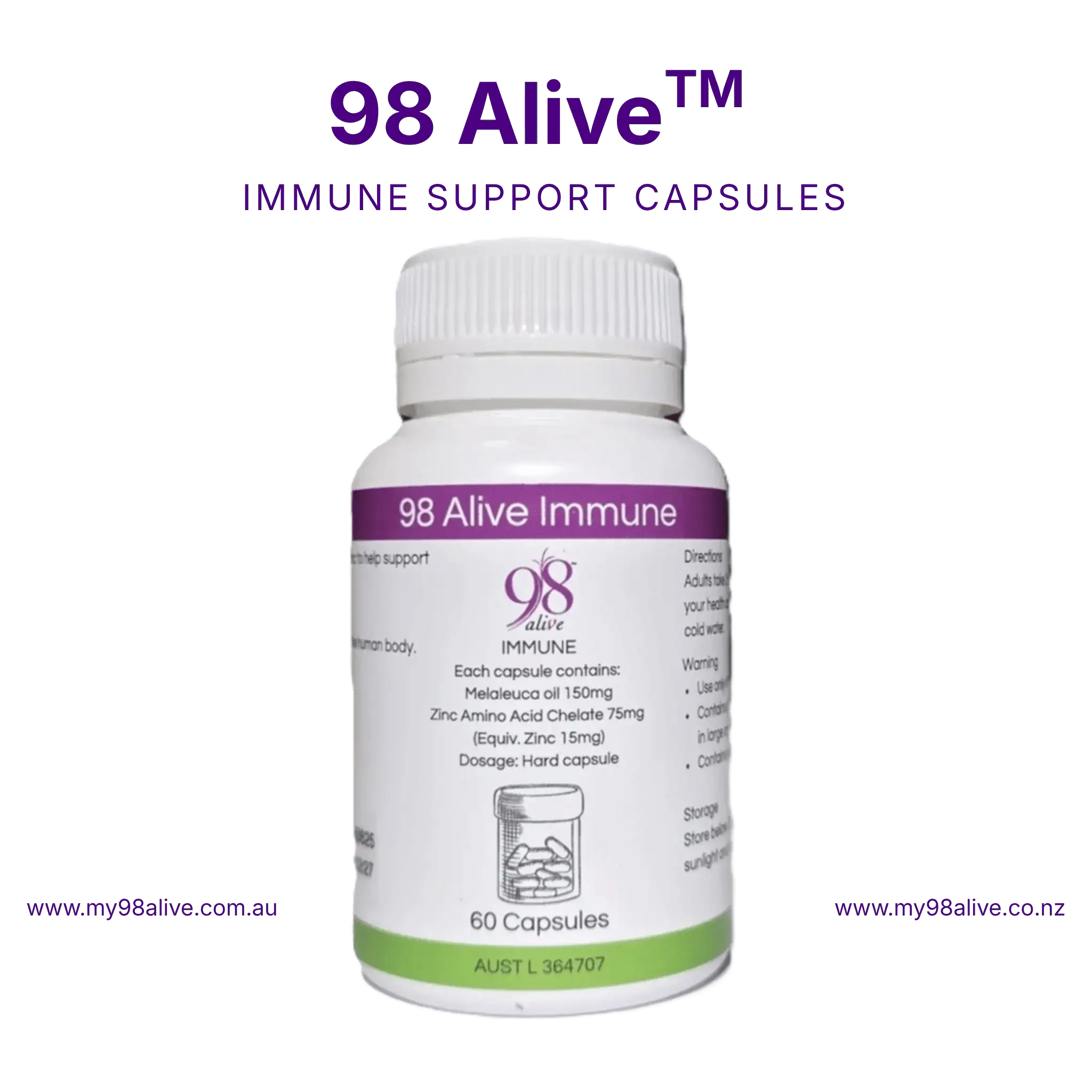 98 Alive immune support capsules bottle on a white background